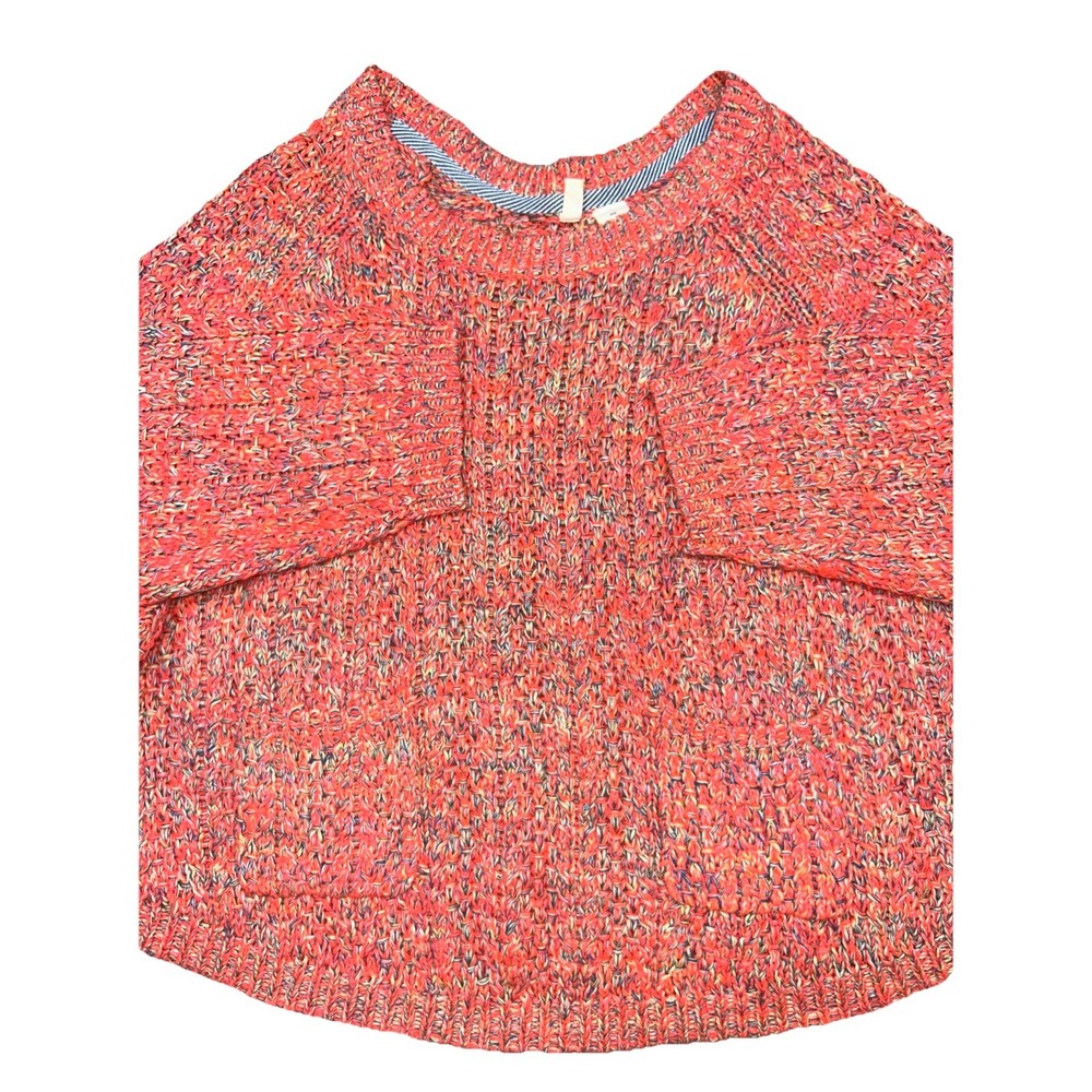 Anthropologie Moth Pink Multicolor Cropped Sweater 3/4 Sleeve W/ Pockets, Medium